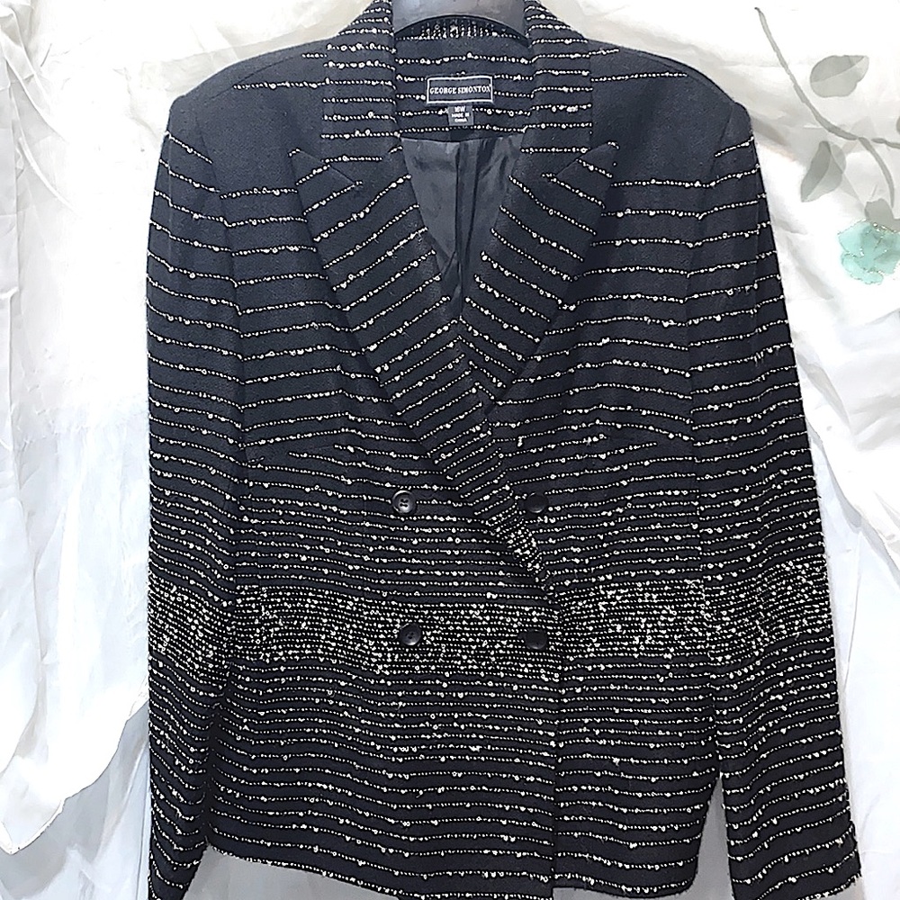GEORGE SIMONTON SUIT BLK/WHT STRIPED SZ 16W